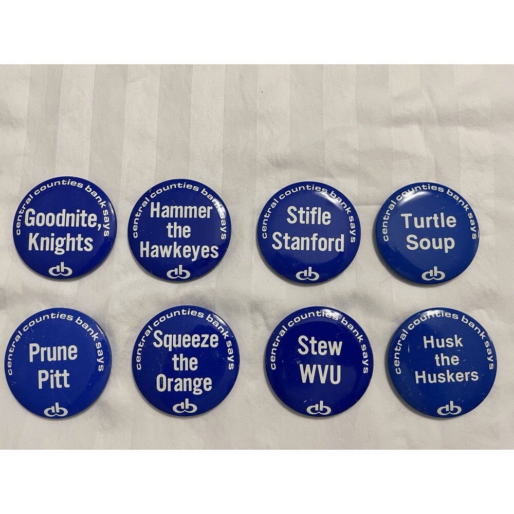 Vintage PSU Football Gameday 8 Button Lot Central Counties Bank Iowa Pitt WVU
